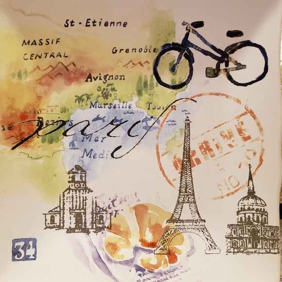 Vtg Square Dinner Plate 222 Fifth PTS Paris Travels 10 3/8" - Picture 2 of 5